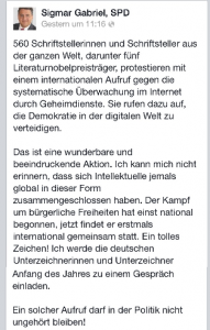 Bild: Screenshot Facebook - Sigmar Gabriel