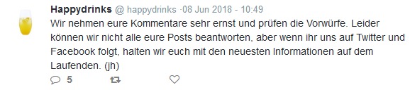 Tweet von @happydrinks am 8. Juni 2018 um 10:49 Uhr.